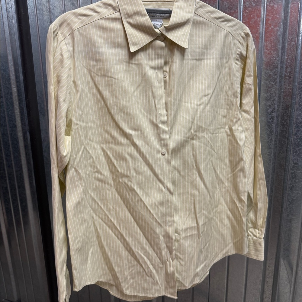 Brooks Brothers Cream Dress Shirt with Pinstripes